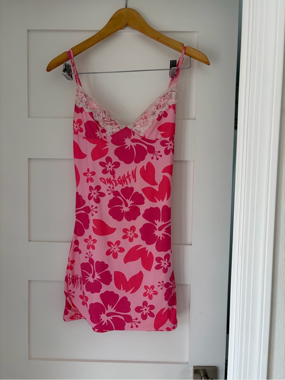 Pink Floral Lace-Trim Mini Slip Dress